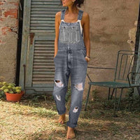 Fashion Women Denim Rompers for Streetwear Hollow Out Design Pockets Decor Sling Sleeveless Mid Waist Casual Loose Jumpsuits