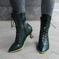 2025 New Lace Up Ladies High Heel Shoes Strange Steampunk Boot Victorian Ankle Boots Women Pointed Toe Thick Soled Short Boots