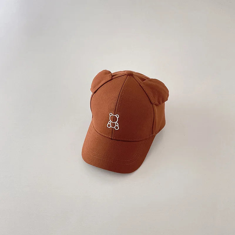 Korean Cute Baby Hat With Ears Cartoon Bear Embroidery Cotton Baseball Cap For Boys Girls Spring Summer Adjustable Kids Sun Hats