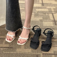 Sandals, 2024 Summer New Fashion Gentle Retro Chunky Non-slip Sandals, A Line with 5cm High Heels Summer Beach Sandals