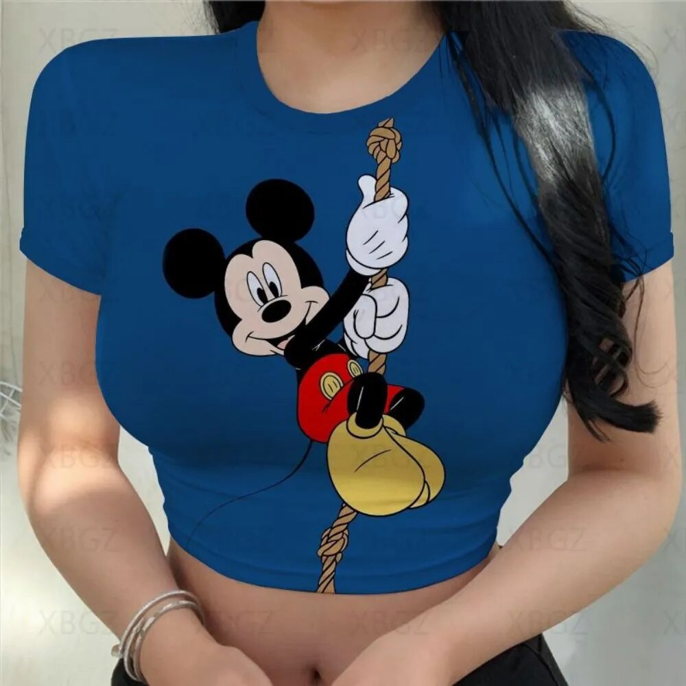 Party Woman Clothes Sexy Women's T-shirt Slim Fit Crop Top Print Y2k Tight Fashion Blouses 2022 Mickey T-shirts Minnie Mouse 3XL