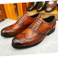 Luxury Men's Dress Shoes Genuine Leather Brogue Wingtip Toe Oxford Black Brown Lace-Up Business Wedding Formal Men Shoes