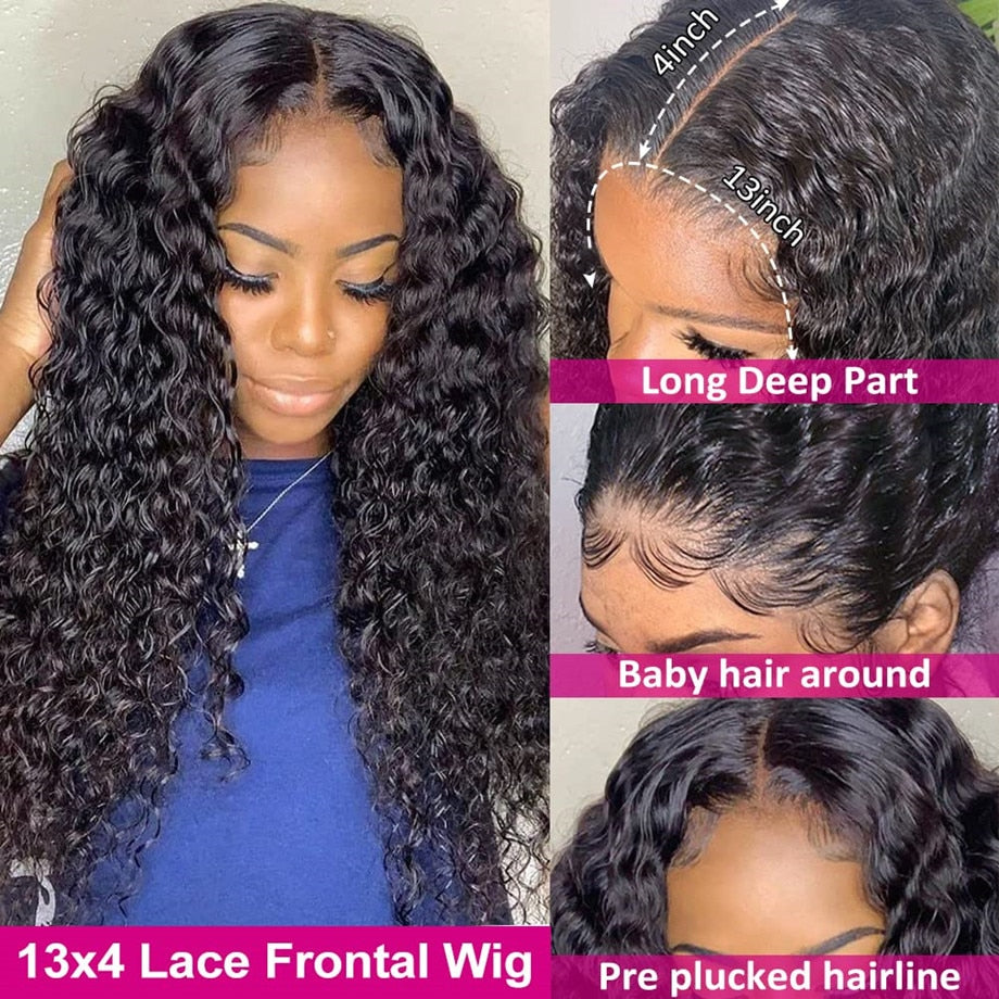 13x6 Hd Lace Frontal Wig Deep Wave Frontal Wig 30inch Brazilian Curly Human Hair Wigs For Women PrePlucked With Baby Hair