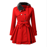 New Women 's Woolen Jacket Fashion Women 's Wear Slim Fit Long Double-Breasted Woolen Coat Women 's Windbreaker