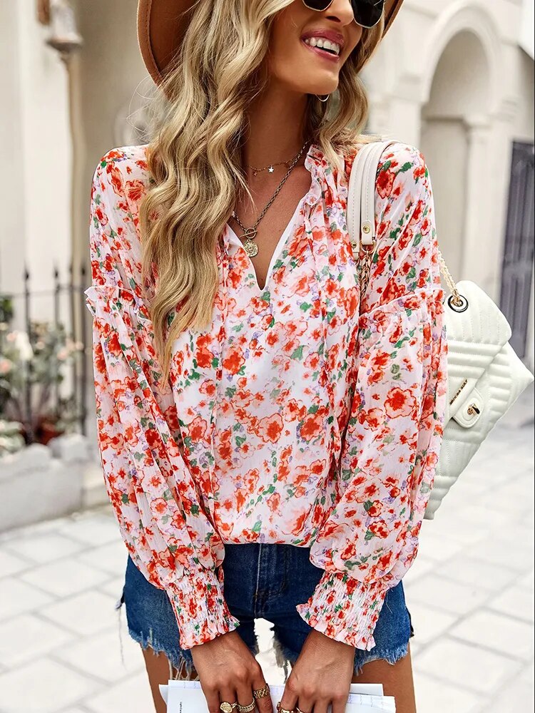 GypsyLady Floral Printed Boho Blouse Shirt Loose Casual Autumn Spring Long Sleeve Women Blouse Holiday Party Ladies Tops Shirt