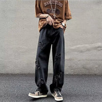 Men Straight Leg Denim Jeans Male New Fashion Casual Loose High Street Y2k Pants New Wide Leg Hip Hop Black Blue Pants