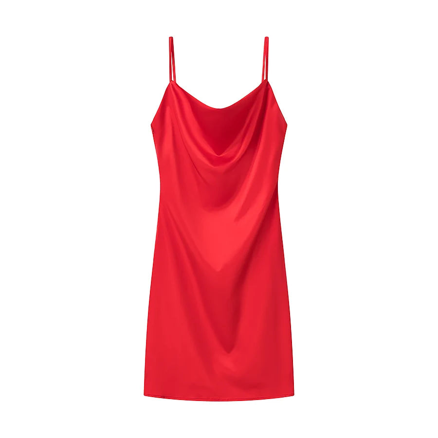 TRAFZA Women Sexy Satin Mini Dress Suspender Backless Slim Dress New 2025 Spring Summer Fashion Glamorous Date Holiday Dress