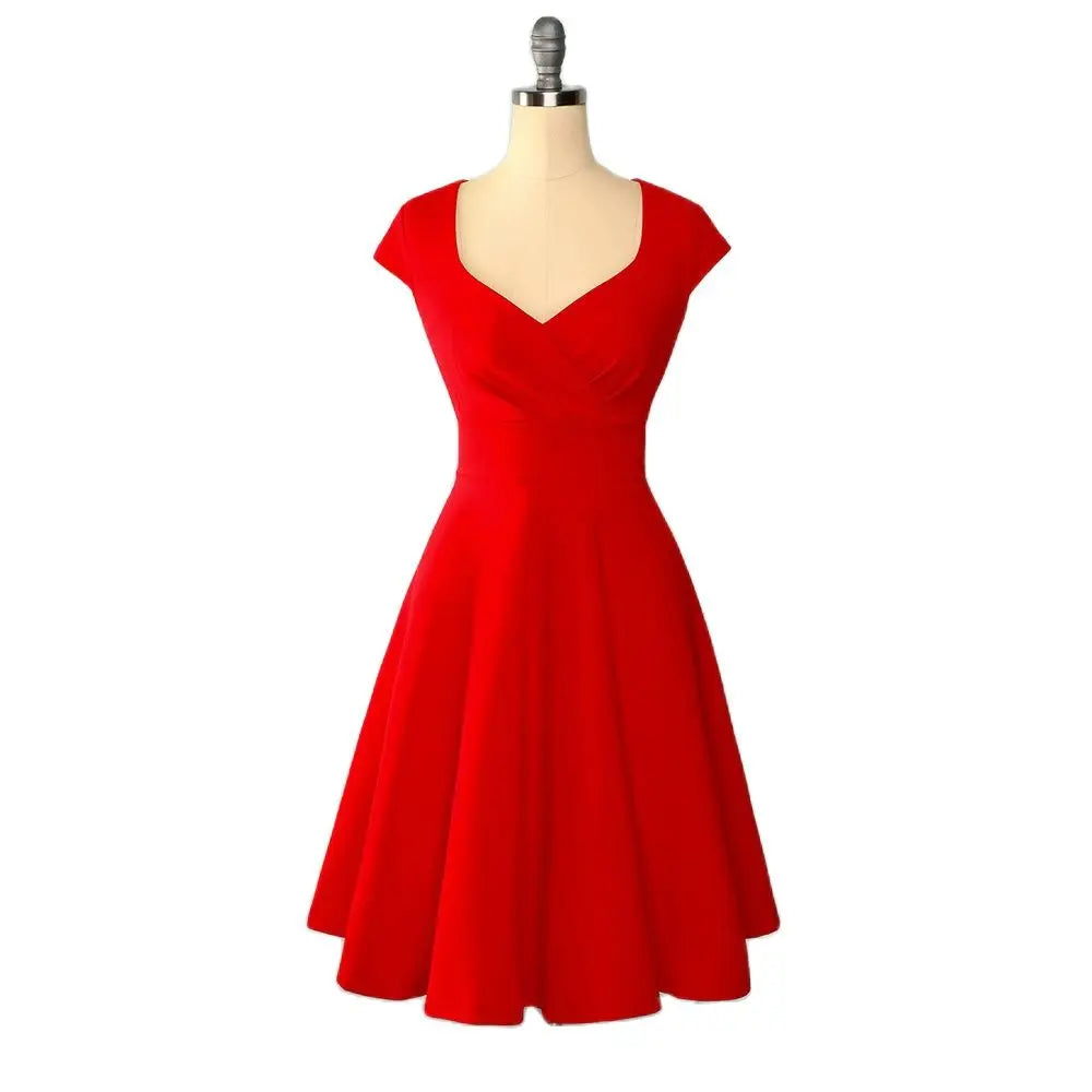 2022 Summer Dresses for Women Short 1950s Retro Vintage Cocktail Party Swing Dresses Party Red Dress