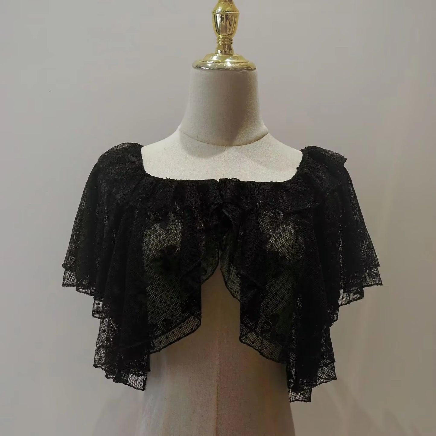 Summer Lolita Short Wraps Coat Women Sweet Kawaii Lace Mesh Open Front Poncho Gothic Girls Retro Cute Princess Capes Wraps