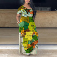 Summer Sexy Women Long Dress Female Casual Streetwear Robe Girl's Loose World Map Print Vestidos Lady's Maxi Dresses