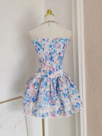 Summer Sundress Sexy Embroidery Floral Short Cake Dress Women Beach Halter Backless Stretch Flower Ruffles Layer Party Vestidos
