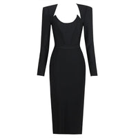 New Arrival Women Winter Sexy Long Sleeve V Neck Pink Black White Midi Bandage Dress 2023 Elegant Evening Club Party Dress