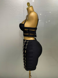 2025 New Arrival High Quality Women Sexy Bandage Tops Fashion Pencil Skirts Set Nightclub Party Celebrate Women's Set