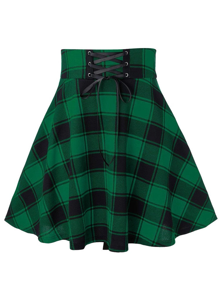 Sexy Black Checkered Women&#39;s Gothic Skirt Women Pleated Plaid Skirts