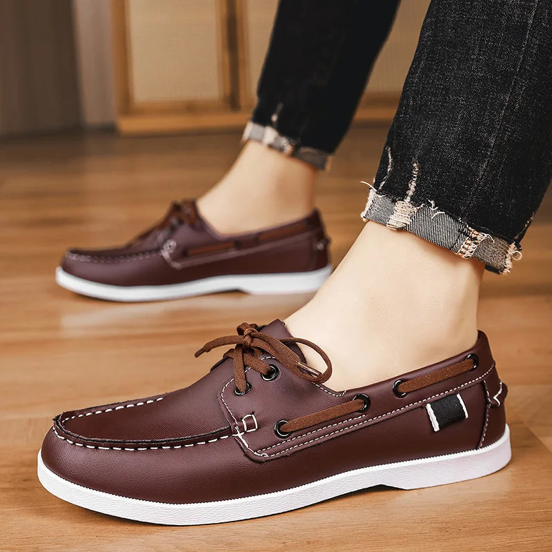 Retro Brown Leather Casual Shoes Man Flats Large Size 40-48 Designer Men's Shoes Comfortable Slip-On Social Shoe Male Moccasins