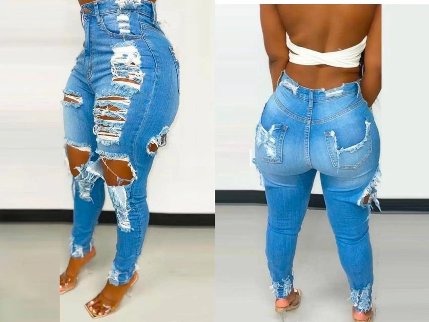 2023 Spring New Elastic Washed Holes Tight Street Jeans Women Treet Skinny High Waist Lady Pant Sexy Hole Hollow Out Jeans