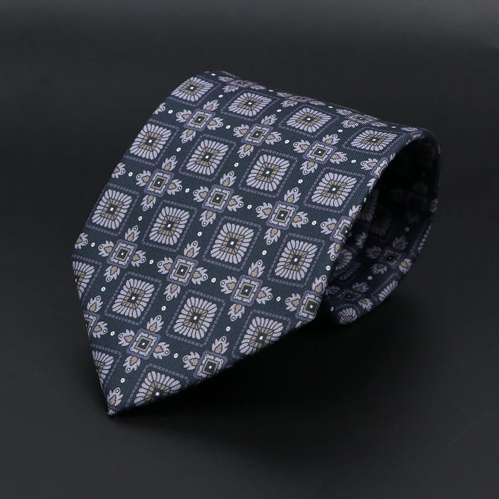Vintage Men's Tie Geometry Paisley Khaki Blue Necktie Soft Chic Bohemian Print 9cm Ties For Men Wedding Business Daily Accessory