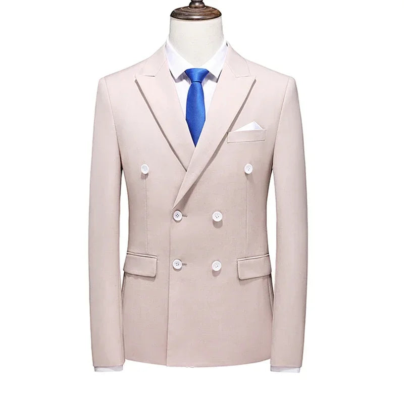 Men's Blue Double Breasted Formal Suit Jacket, Business Office Blazer, Masculino Wedding Party Dress Coat,  Slim Man Tuxedo