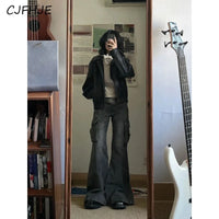 CJFHJE American Retro Bell Bottoms Washed Black Low Waist Slim Flare Jeans Women Fashion Cozy Denim Trousers Hiphop High Street