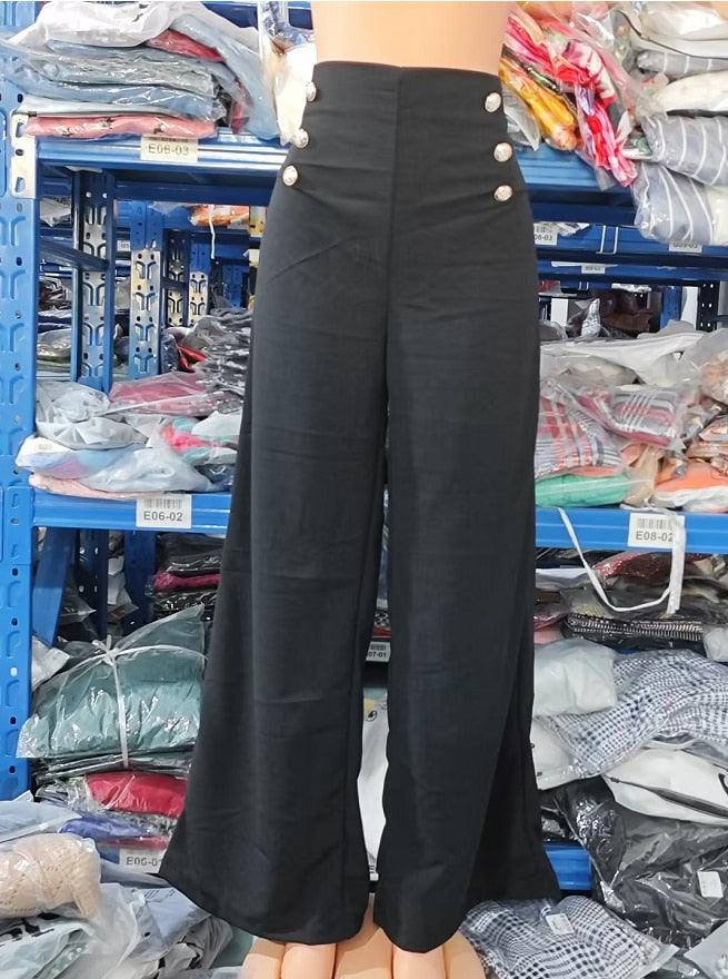 Summer Pants Women Button Decor High Waist Wide Leg Pants Elegant Loose Trousers Korean Fashion Streetwear