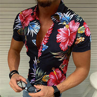 Men's retro plaid short sleeved flip collar printed shirt for street leisure and high-quality vacation designer clothing
