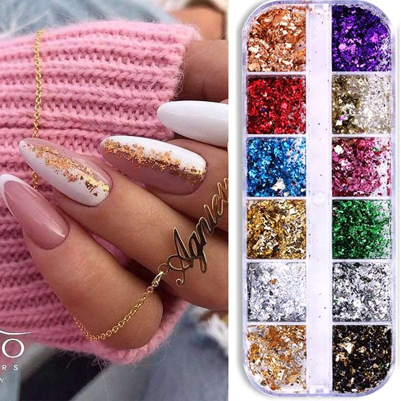 1 Box Silver Irregular Aluminum Foil Colorful Paper Nail Art Sticker 3D Glitter DIY Manicure UV Gel Polish Nail Decoration Tools