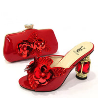 Latest Nigerian Women Shoes With Matching Bags Set African Women's Party Shoes and Bag with Comfortable Heels For Office Lady