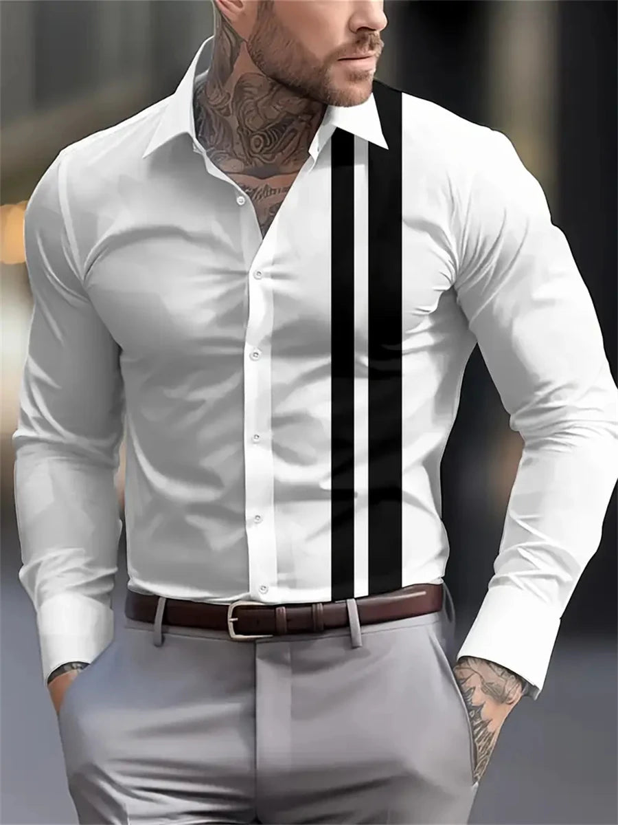 Elegant men's Printed long-sleeved Shirt Suitable For Spring And Autumn Fashionable Handsome high-quality Lapel men's Tops