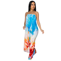 CM.YAYA Beach Holiday Print Women's Set Strapless High Low Blouse Top and Pants Suit 2025 Street Summer Two 2 Piece Sets Outfit