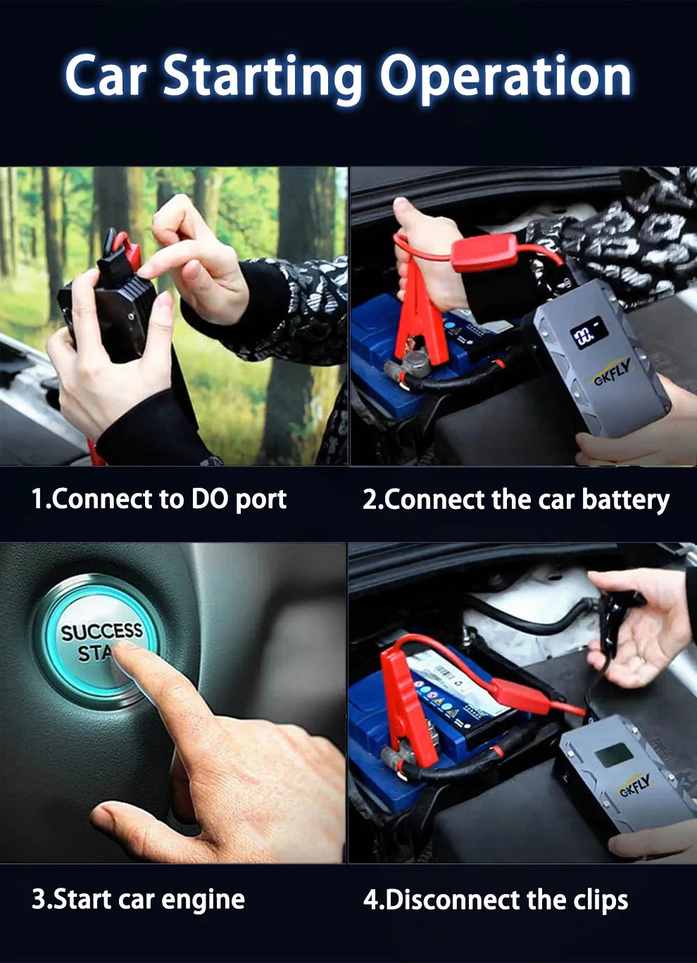 GKFLY Car Jump Starter Portable Power Bank 6000A/4000A/3000A Starting Device Car Booster Battery For Petorl Diesel Car