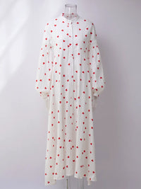 Bornladies Jacquard Heart Print Long Sleeve Dress Women Fashion Loose Vestidos Vintage Female A-line 100% Cotton Summer Dress