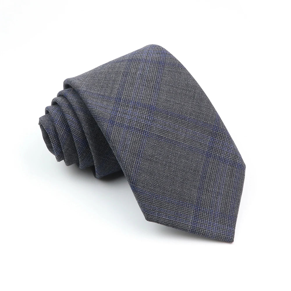 Mens Ties 7cm Classic Wool Handmade Skinny Grey Plaid Neckties Striped Narrow Collar Slim Cashmere Casual Tie Accessories Gift