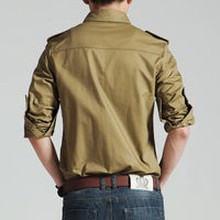 Mens Military Shirts 2025 Autumn Long Sleeve Casual Workwear Pocket Shirts Camisas Slim Solid Male Military Shirts Chemise Homme