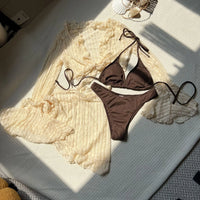 2025 new lace mesh four-piece swimsuit split bikini swimsuit