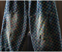 Women Casual Boyfriend Jeans New Arrival 2025 Autumn Vintage Style Plaid Pattern Loose Female Denim Harem Pants M1854