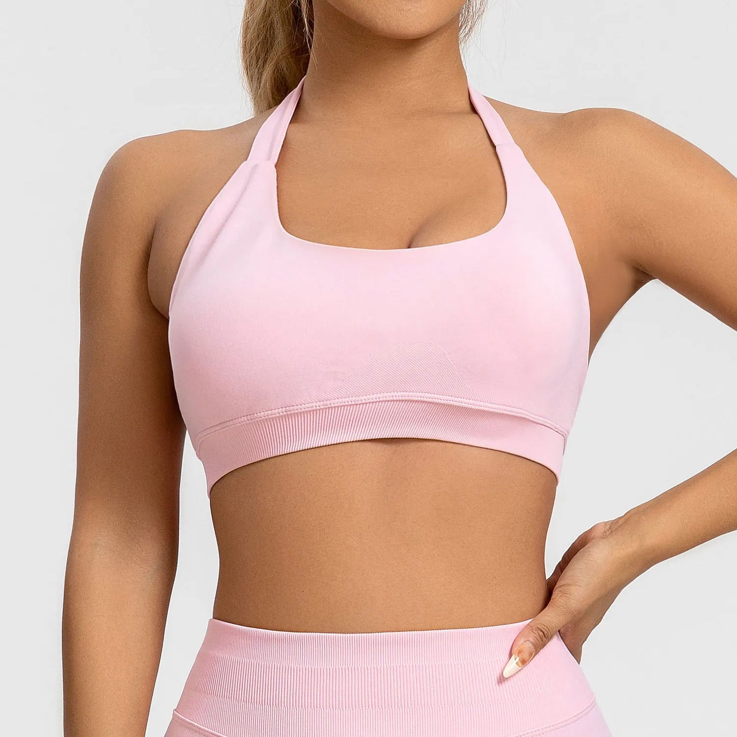NCLAGEN Impact Sports Bra Women Seamless Halter Top High Support Push-up Open Back Gym wear Fitness Yoga Workout underwear