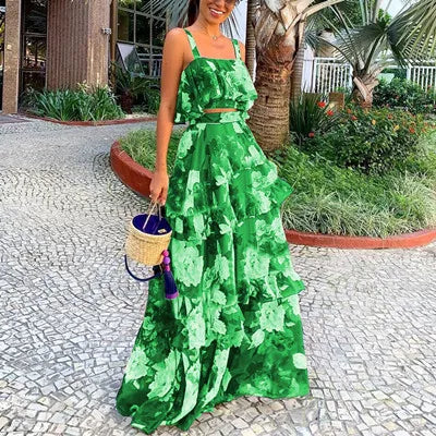 Women Summer Boho Beach Two Piece Set Sexy Skirt Set Crop Women Summer Boho Beach Two Piece Set Sexy Skirt Set Crop