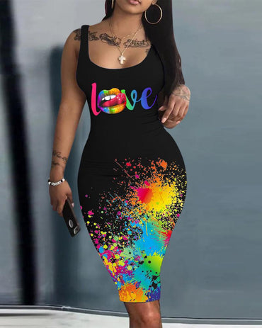 Summer Daily Dresses for Women 2023 Fashion Tie Dye Print Sexy Party Sleeveless U-Neck Bodycon Casual Dresses