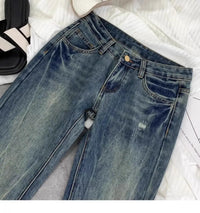 American retro low-waisted jeans female autumn new embroidery old casual fashion temperament slim Joker bell bottoms.