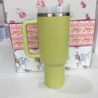 Stainless Steel Vacuum Insulated Car Cup with Dual Straw Lid, Thermal Icy Travel Handle 40oz New