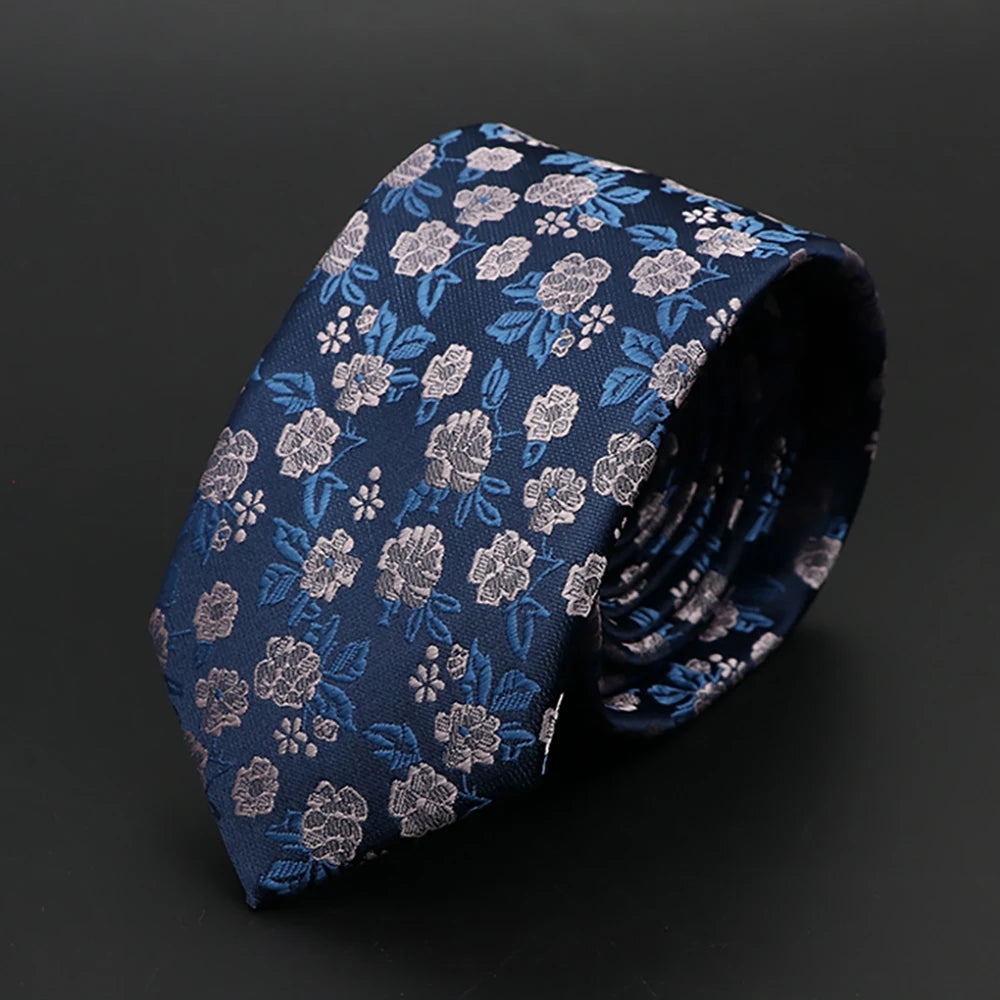 New Men Ties Solid Color Stripe Print Floral 6cm Jacquard Business Neckties Narrow Skinny Tie Wedding Prom Daily Wear Accessory