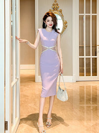 Elegant Purple Sleeveless Women's Dress Luxury Minimalist Versatile Summer Dress High Waist Slim Fit Mid-Length Gown for Vari...
