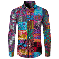 Men's Long Sleeved Button Up Shirt Autumn Comfortable Lapel Shirt Retro Ethnic Style Mens Long Sleeved Trend Street Men Clothing