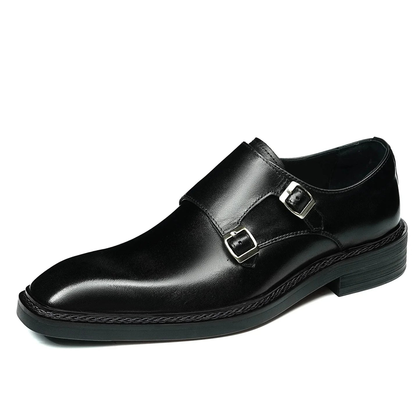 Genuine Leather Men's Oxford Shoes Trendy Buckle Design Square Toe Business Formal Rubber Sole Adult Footwear from Mainland Chin