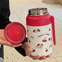 Cute Stainless Steel Student Thermal Cup 1000ml Double Wall Insulated Cup with Filter Net Large Capacity Sports Bottle Outdoor