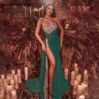 LKF New Elegant Evening Dress Sequin Splice Split Floor Dragging Long Dress Sexy Off Shoulder Bust Large Swing Fishtail Dress