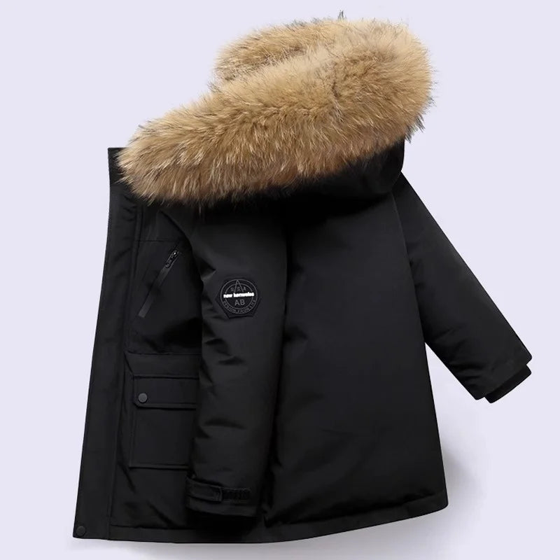 -30℃ Winter Kids Thick Warm Jacket Children Padded Plus Velvet Parkas Coat Boys Girls Fur Collar Hooded Cotton Clothes Outerwear