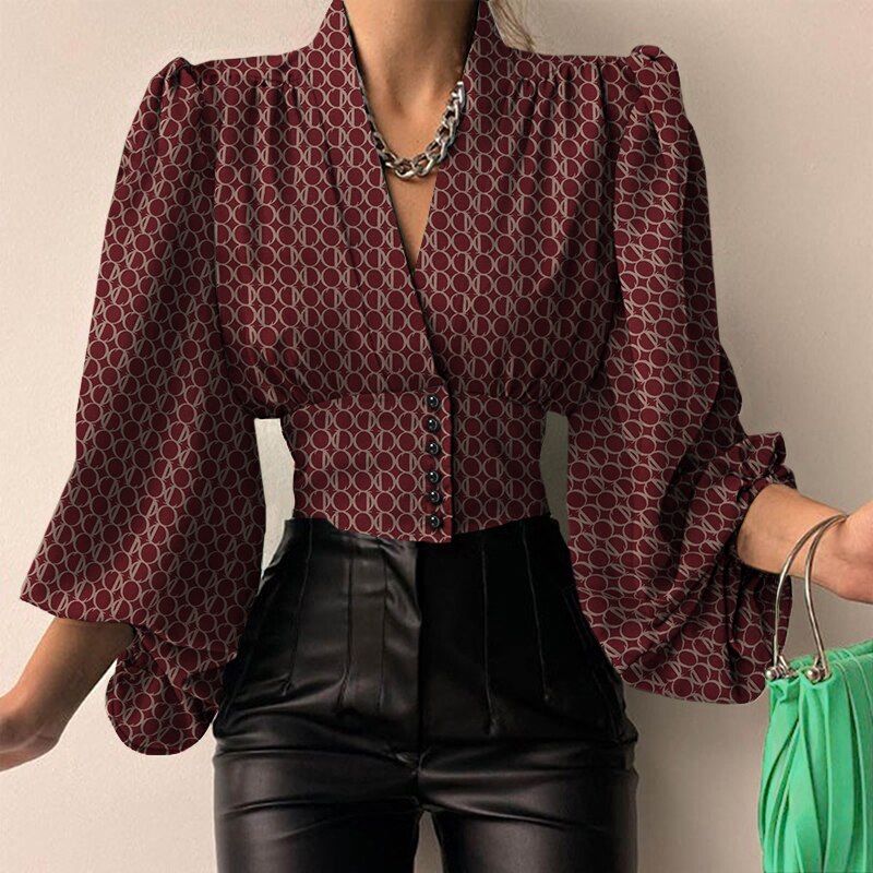 Celmia Vintage Blouses for Women 2023 Fashion Lantern Long Sleeve Buttons Front Crop Tops Sexy V-neck Shirts French Party Blusas