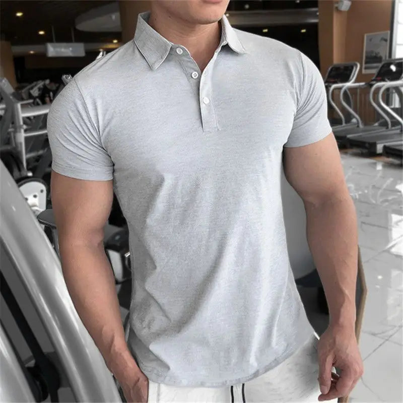 Mens T-shirt Plain Male with Collar Tee Blue Polo Shirts Muscles Tops No Logo Gym Wholesale Casual Men's Clothing 2025 Elastic