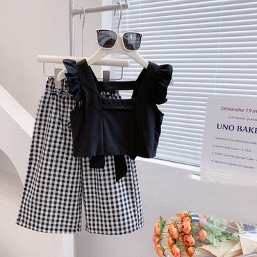 Summer Children'S Girls' Clothing Sets 2022 New Camisole Top Plus Plaid Wide-Leg Pants 2Pcs Fashion Baby Kids Clothes Suit